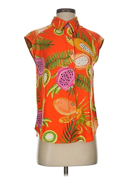 Maison D’Amelie Tops - Madison d’Amelie Tropical Fruit Print Sleeveless Button-Up Top - Bright Orange